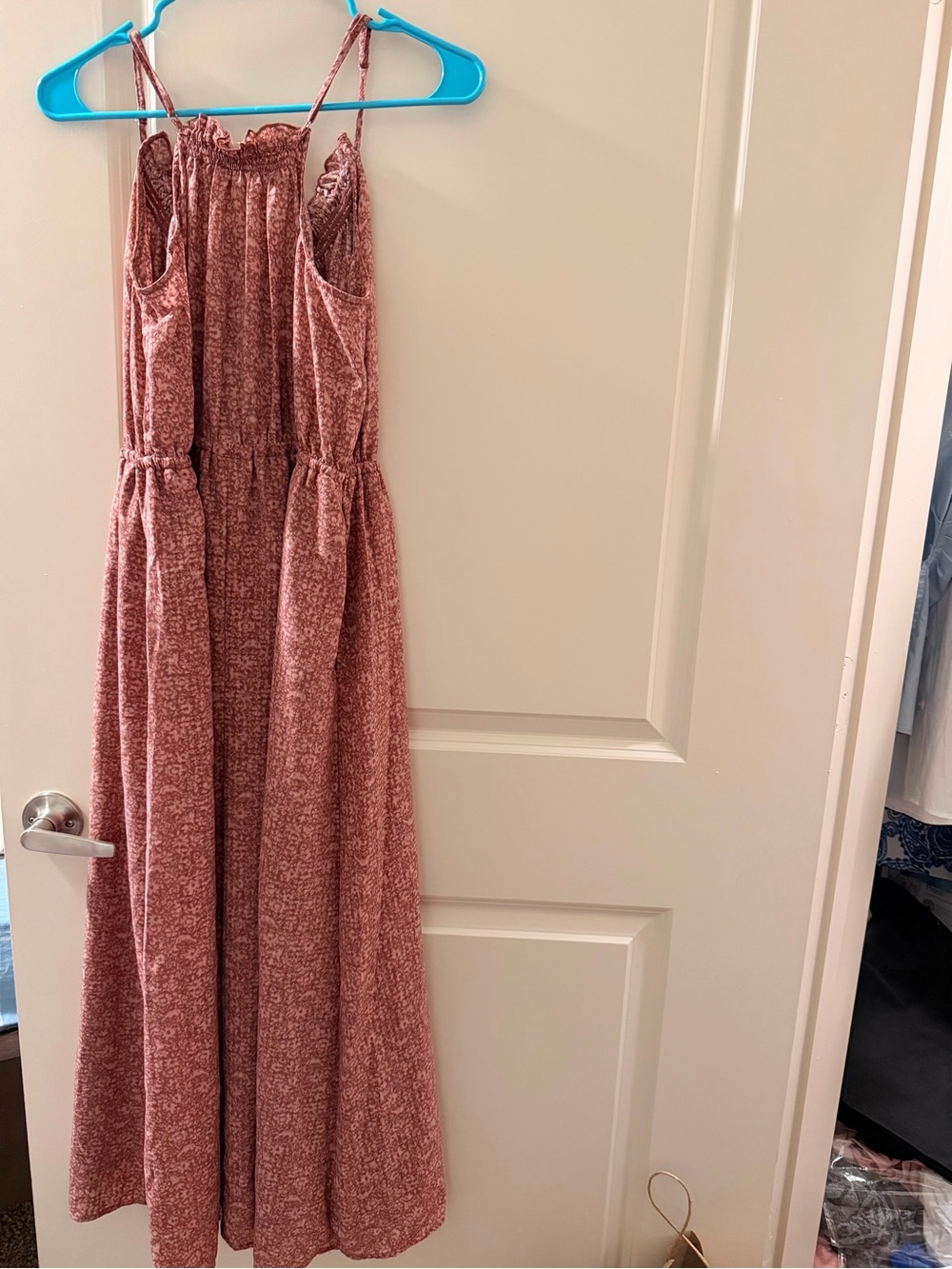 Mauve Pink Textured Maxi Dress with Spaghetti Straps